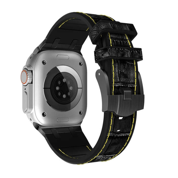 For Apple Watch 38mm Crocodile Texture Liquid Silicone Watch Band(Black Yellow Black)