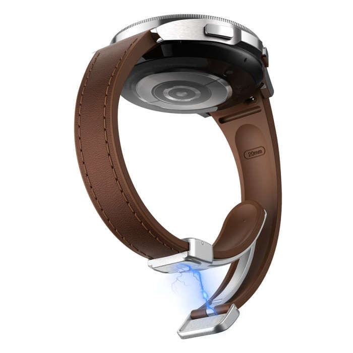 For Samsung Galaxy Watch 6 Slim Magnetic Silver Buckle Leather Silicone Watch Band(Dark Brown)