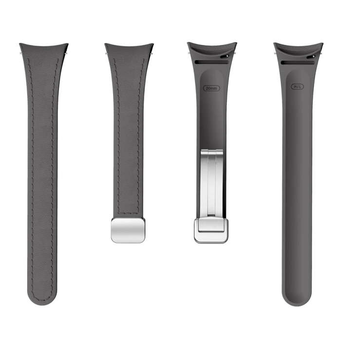 For Samsung Galaxy Watch 6 Slim Magnetic Silver Buckle Leather Silicone Watch Band(Space Grey)