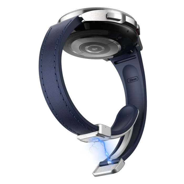 For Samsung Galaxy Watch 6 Slim Magnetic Silver Buckle Leather Silicone Watch Band(Midnight Blue)