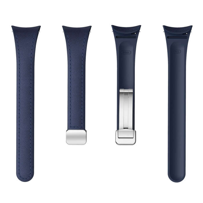 For Samsung Galaxy Watch 6 Slim Magnetic Silver Buckle Leather Silicone Watch Band(Midnight Blue)