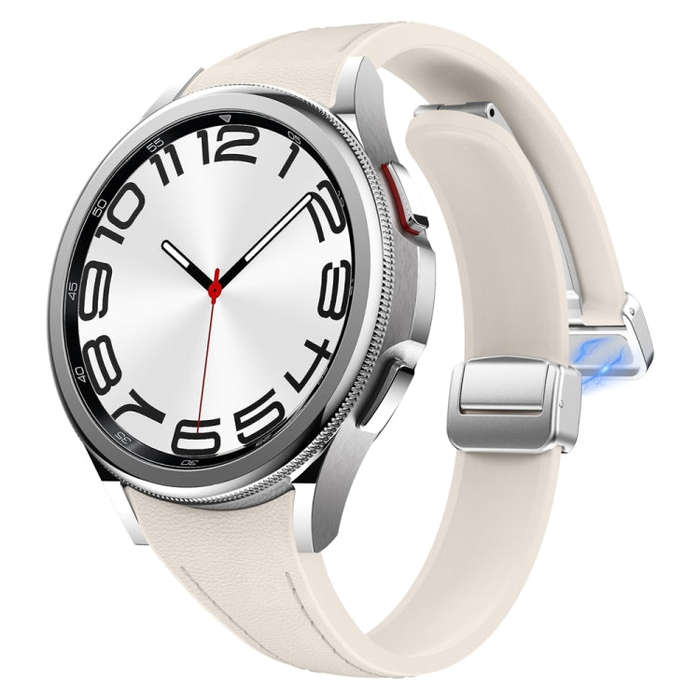 For Samsung Galaxy Watch 6 Slim Magnetic Silver Buckle Leather Silicone Watch Band(Starlight)