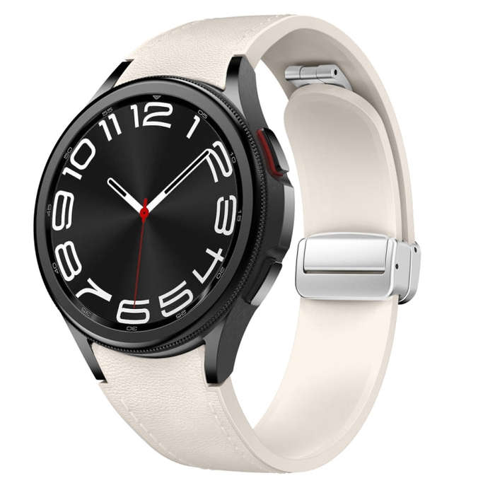 For Samsung Galaxy Watch 6 Magnetic Silver Buckle Leather Silicone Watch Band(Starlight)