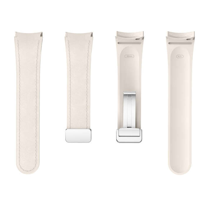 For Samsung Galaxy Watch 6 Magnetic Silver Buckle Leather Silicone Watch Band(Starlight)