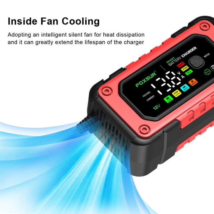 FOXSUR 7A 12V Car / Motorcycle Smart Battery Charger, Plug Type:EU Plug(Red)