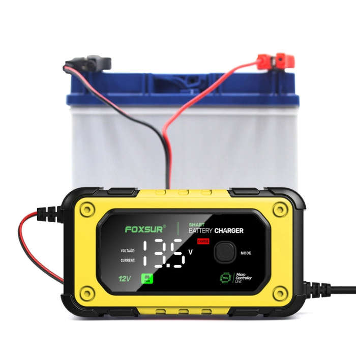 FOXSUR 7A 12V Car / Motorcycle Smart Battery Charger, Plug Type:US Plug(Yellow)