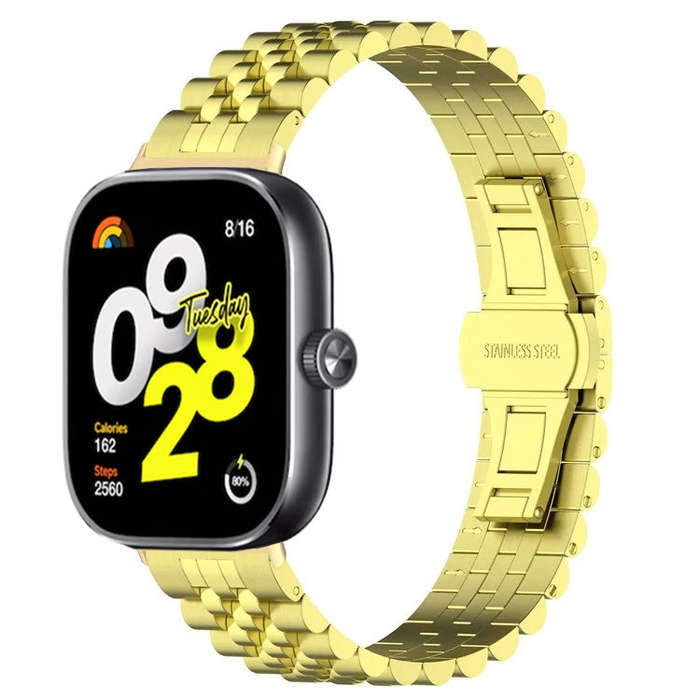 For  Xiaomi Redmi Watch 4 Five-bead Butterfly Buckle Metal Watch Band(Gold)