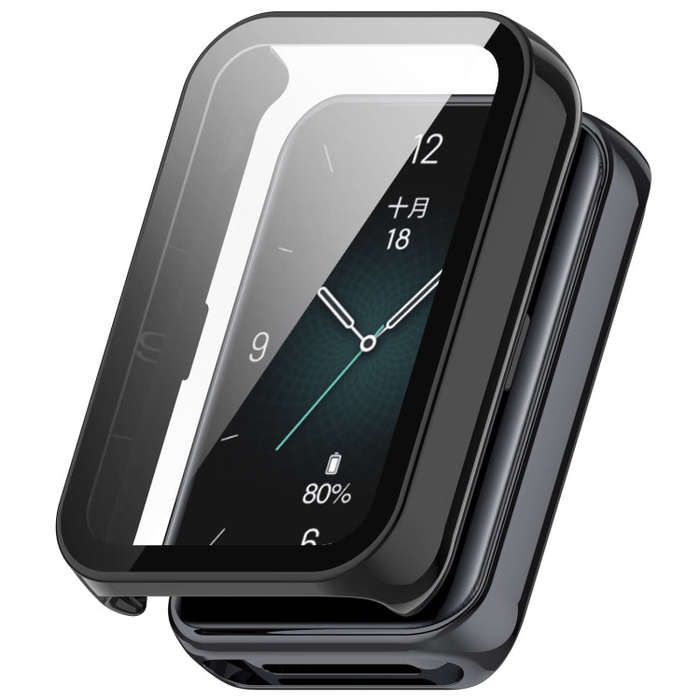 For Honor Band 9 PC + Tempered Film Integrated Watch Protective Case(Black)