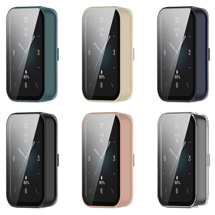 For Honor Band 9 PC + Tempered Film Integrated Watch Protective Case(Pine Green)