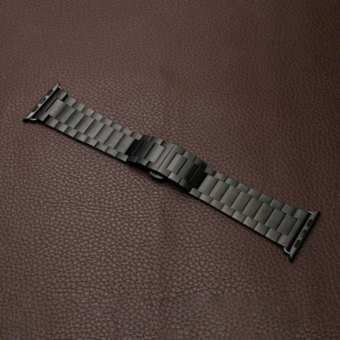For Apple Watch Ultra 49mm Three-bead Butterfly Buckle Metal Watch Band(Black)