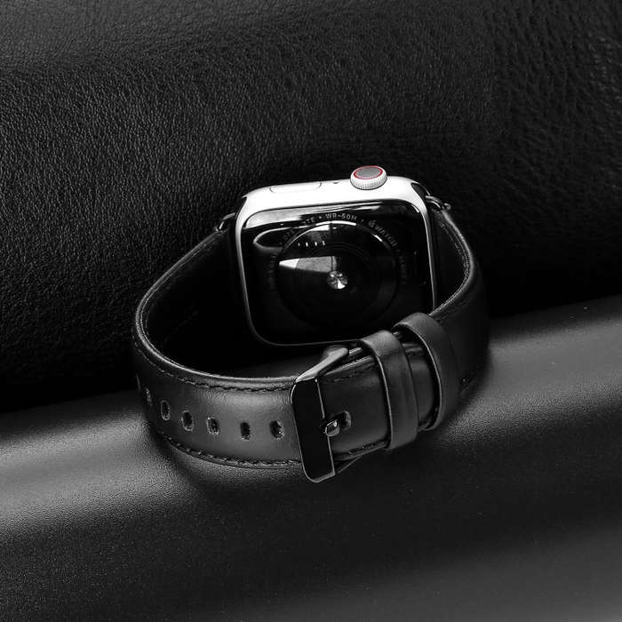 For Apple Watch Series 9 41mm DUX DUCIS Business Genuine Leather Watch Strap(Black)