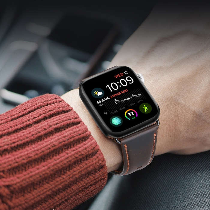 For Apple Watch SE 2022 44mm DUX DUCIS Business Genuine Leather Watch Strap(Coffee)