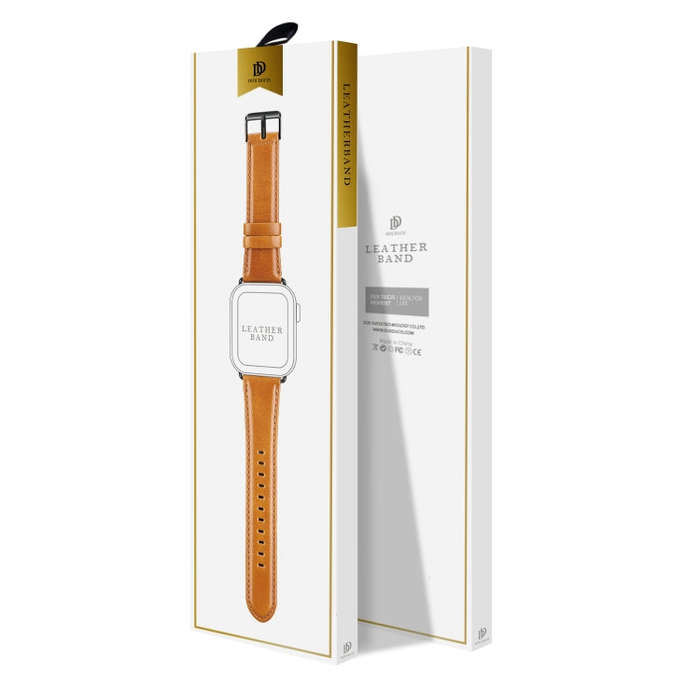 For Apple Watch Series 5 44mm DUX DUCIS Business Genuine Leather Watch Strap(Khaki)