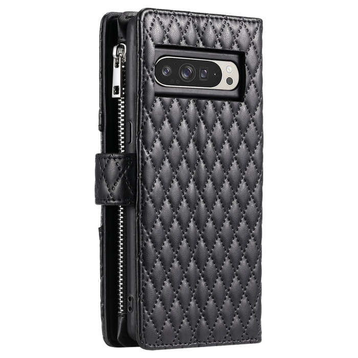 For Google Pixel 9 Pro XL Glitter Lattice Zipper Wallet Leather Phone Case(Black)