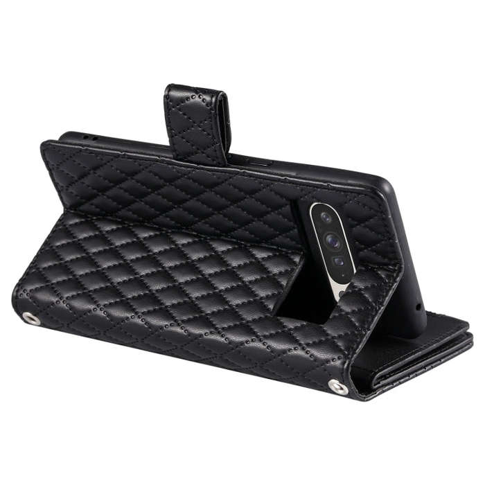 For Google Pixel 9 Pro XL Glitter Lattice Zipper Wallet Leather Phone Case(Black)