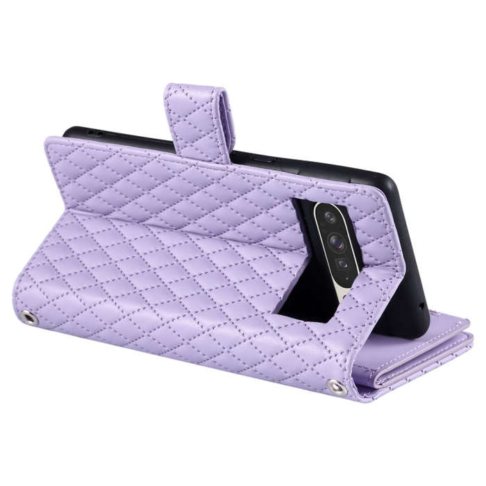 For Google Pixel 9 Pro XL Glitter Lattice Zipper Wallet Leather Phone Case(Purple)