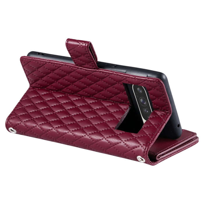 For Google Pixel 9 Pro XL Glitter Lattice Zipper Wallet Leather Phone Case(Wine Red)