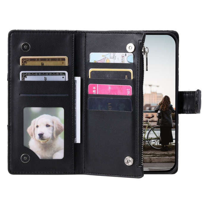 For Google Pixel 9 / 9 Pro Glitter Lattice Zipper Wallet Leather Phone Case(Black)