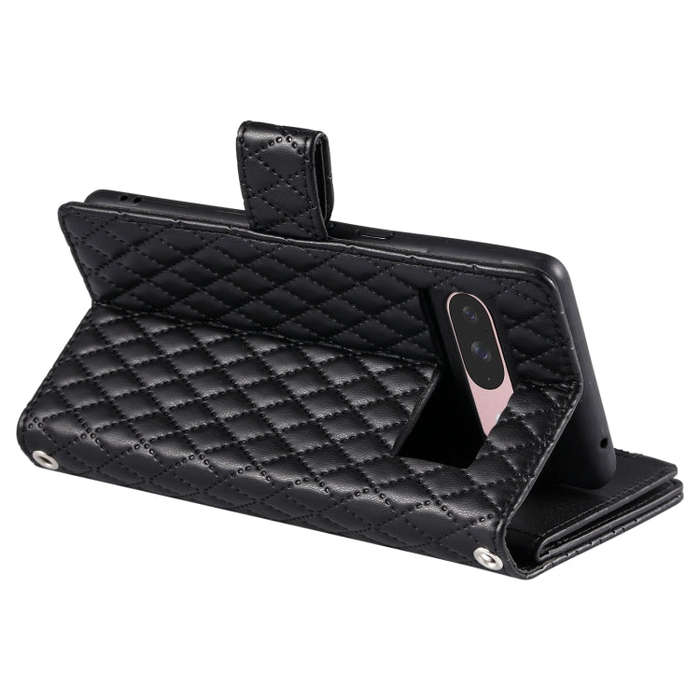 For Google Pixel 9 / 9 Pro Glitter Lattice Zipper Wallet Leather Phone Case(Black)