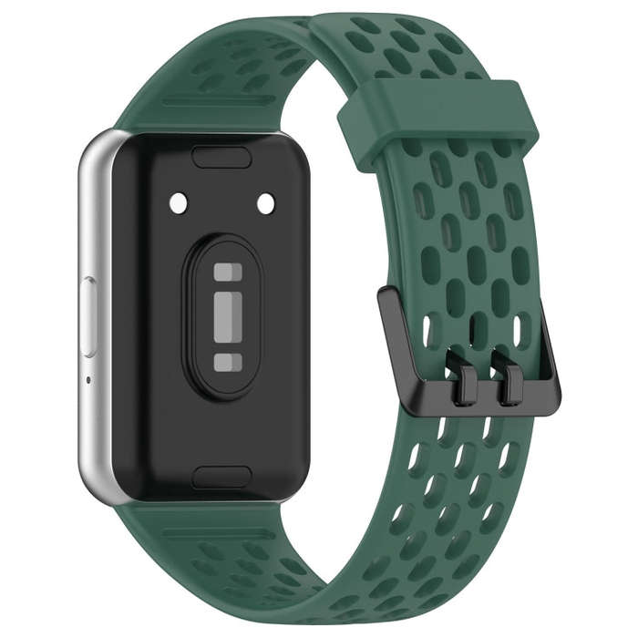 For Samsung Galaxy Fit 3 Hole Style Dual Buckle Silicone Watch Band(Dark Green)