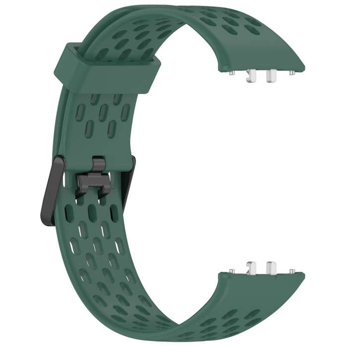 For Samsung Galaxy Fit 3 Hole Style Dual Buckle Silicone Watch Band(Dark Green)