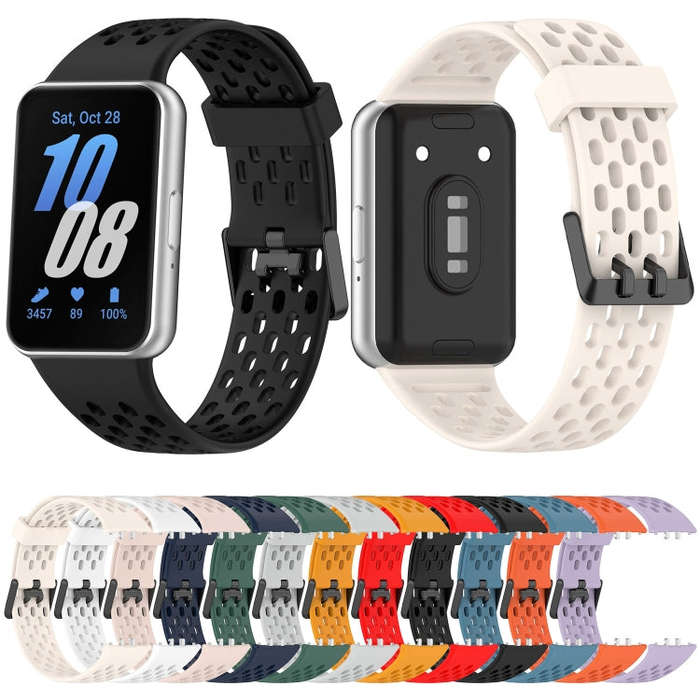 For Samsung Galaxy Fit 3 Hole Style Dual Buckle Silicone Watch Band(White)