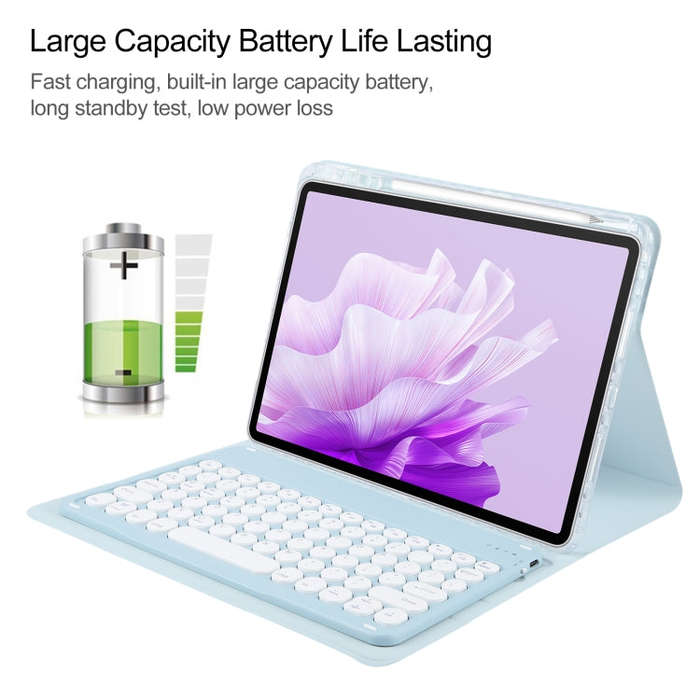 For Huawei MatePad Air 11.5 Round Button Bluetooth Keyboard Rotatable Holder Leather Case(Sky Blue)