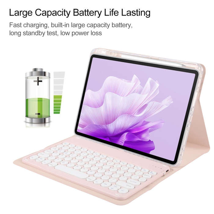 For Huawei MatePad Air 11.5 Round Button Bluetooth Keyboard Rotatable Holder Leather Case(Rose Gold)