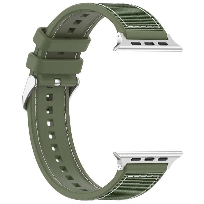 For Apple Watch SE 2022 40mm Ordinary Buckle Hybrid Nylon Braid Silicone Watch Band(Green)