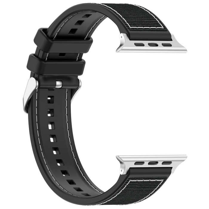 For Apple Watch SE 40mm Ordinary Buckle Hybrid Nylon Braid Silicone Watch Band(Black)