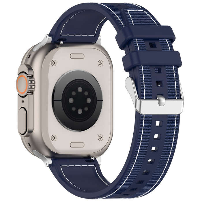 For Apple Watch Series 3 38mm Ordinary Buckle Hybrid Nylon Braid Silicone Watch Band(Midnight Blue)