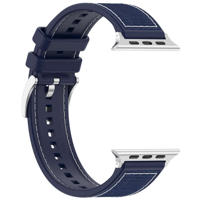 For Apple Watch Ultra 49mm Official Buckle Hybrid Nylon Braid Silicone Watch Band(Midnight Blue)