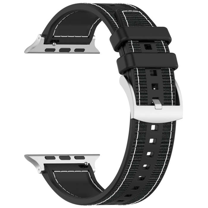 For Apple Watch Series 7 41mm Official Buckle Hybrid Nylon Braid Silicone Watch Band(Black)