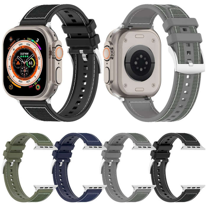 For Apple Watch Series 3 42mm Official Buckle Hybrid Nylon Braid Silicone Watch Band(Midnight Blue)