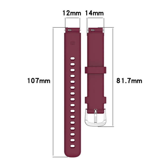 12mm Universal Solid Color Silver Buckle Silicone Watch Band(Wine Red)