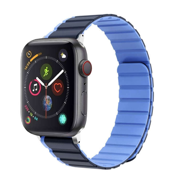 For Apple Watch Series 4 44mm ZGA Two Color Magnetic Silicone Watch Band(Dark Blue+Light Blue)