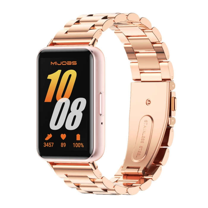 For Samsung Galaxy Fit 3 Mijobs Three-Beads Metal Watch Band(Rose Gold)