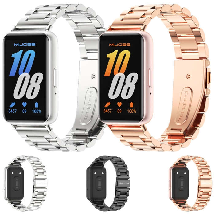 For Samsung Galaxy Fit 3 Mijobs Three-Beads Metal Watch Band(Rose Gold)
