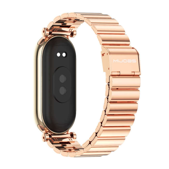 For Xiaomi Smart Band 10 / 9 / 8 Mijobs GT4 Bamboo Buckle Metal Watch Band(Rose Gold)