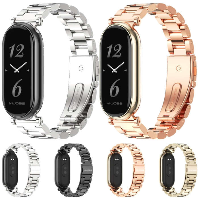 For Xiaomi Smart Band 10 / 9 / 8 Mijobs GT4 Three Beads Metal Watch Band(Black)