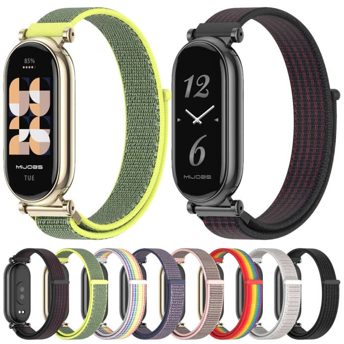 For Xiaomi Smart Band 10 / 9 / 8 Mijobs GT4 Breathable Nylon Loop Watch Band(Rainbow Light Gold)