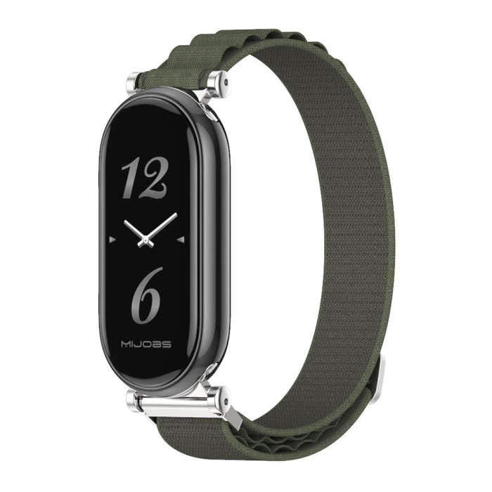 For Xiaomi Smart Band 10 / 9 / 8 Mijobs GT4 Nylon Breathable Watch Band(Army Green Silver)