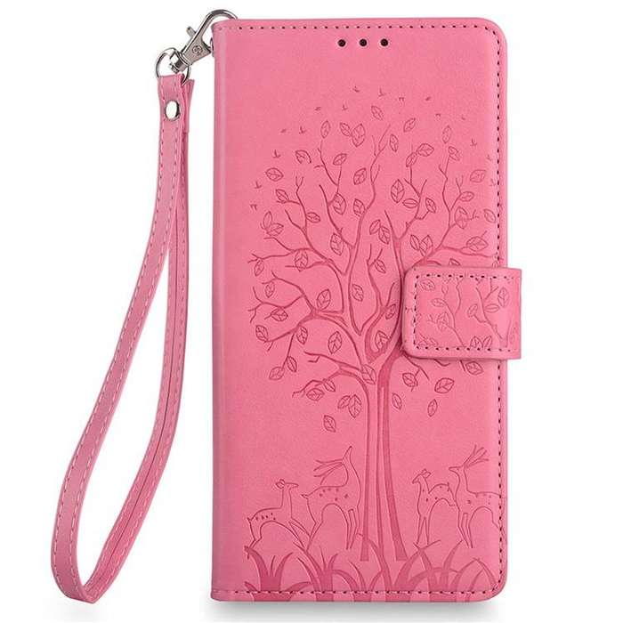 For Honor X8c 4G Tree & Deer Embossed Leather Phone Case(Pink)