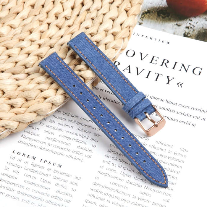 For Garmin Lily 2 14mm Linen Fabric Leather Watch Band(Dark Blue)