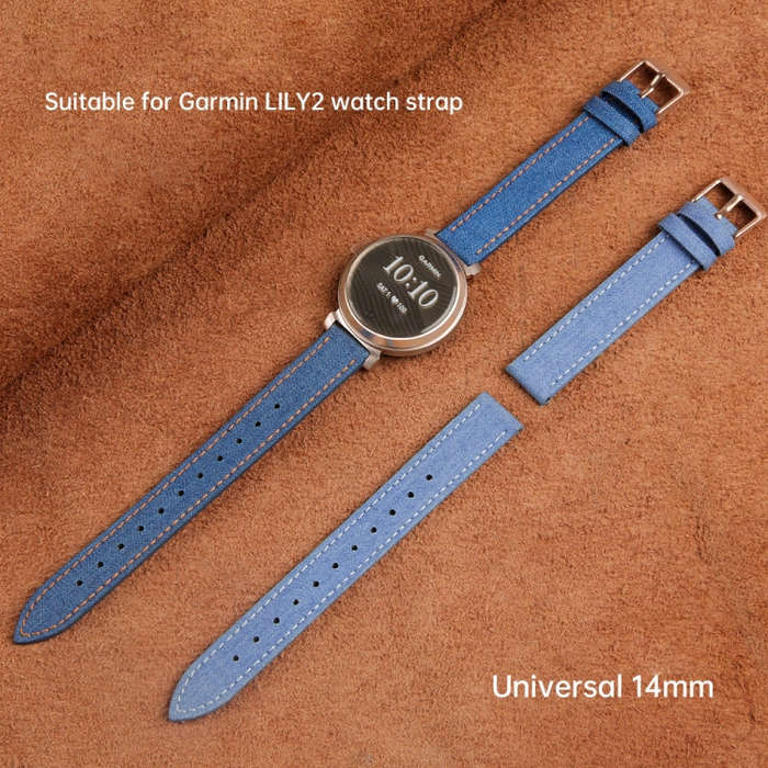 For Garmin Lily 2 14mm Linen Fabric Leather Watch Band(Black)