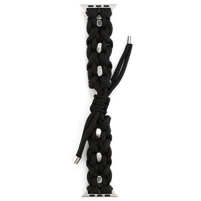 For Apple Watch SE 2022 44mm Screw Nut Braided Paracord Watch Band(Black)