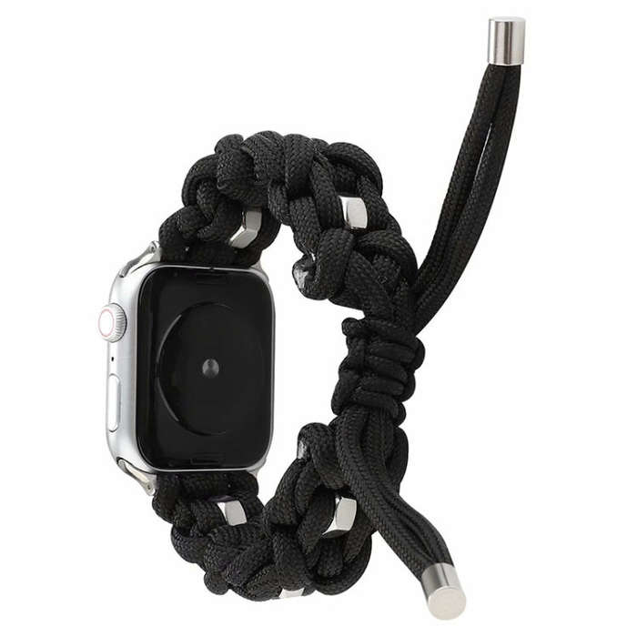 For Apple Watch Series 3 38mm Screw Nut Braided Paracord Watch Band(Black)