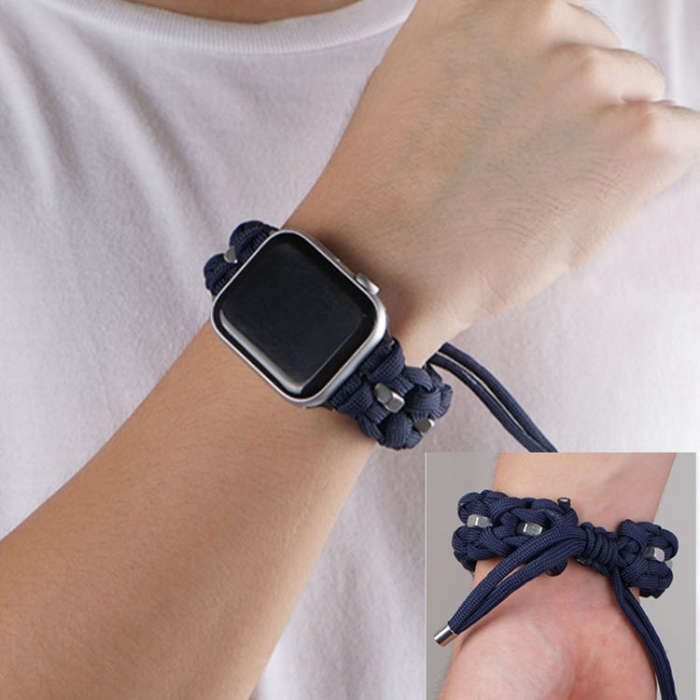 For Apple Watch 42mm Screw Nut Braided Paracord Watch Band(Blue)