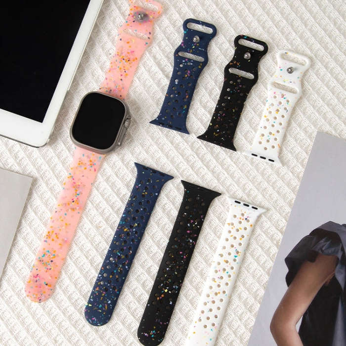 For Apple Watch Series 8 41mm Jelly Color Dots Liquid Silicone Watch Band(Midnight Blue)