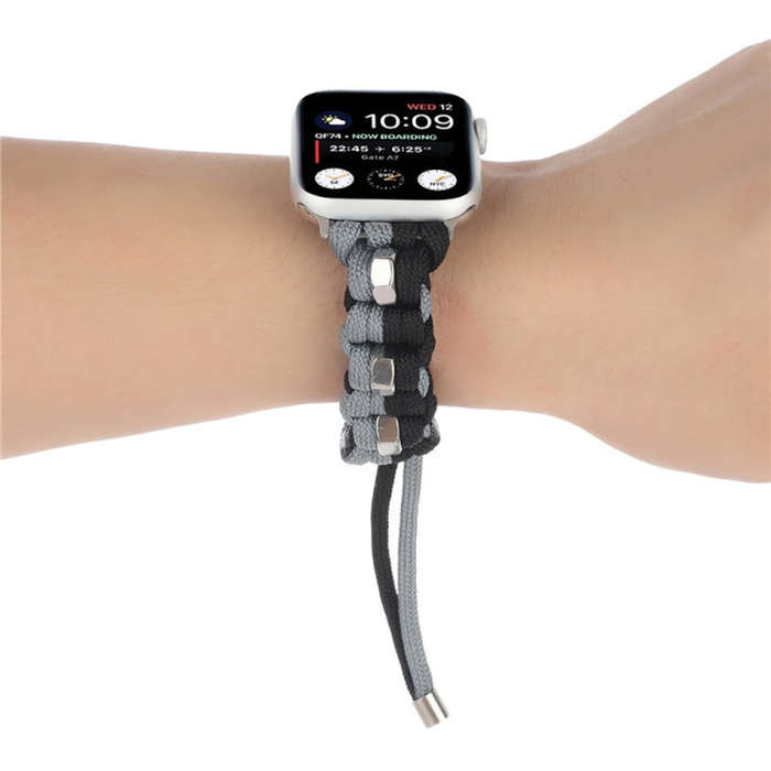 For Apple Watch Ultra 2 49mm Screw Nut Dual-Color Braided Paracord Watch Band(Black Grey)